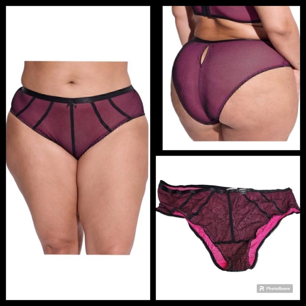 6X 30W Torrid Pink Black Fishnet Satin Binding Panty Hipster Lingerie Boudior